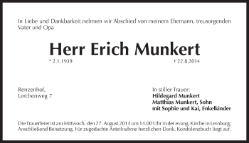 Traueranzeige von Erich Munkert von Pegnitz-Zeitung